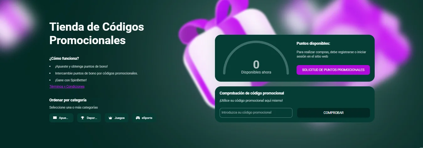 SpinBetter códigos promocionales SpinBetter códigos promocionales